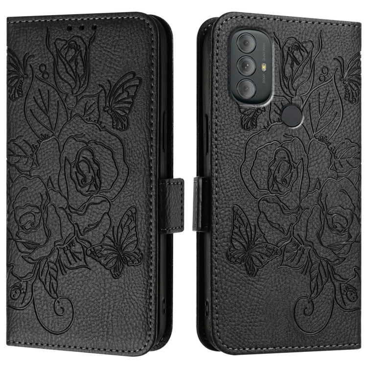 For Motorola Moto G Power 2022 Embossed Rose RFID Anti-theft Leather Phone Case