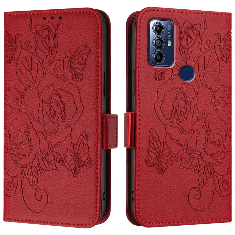For Motorola Moto G Pure 2021 / G Play 2023 Embossed Rose RFID Anti-theft Leather Phone Case