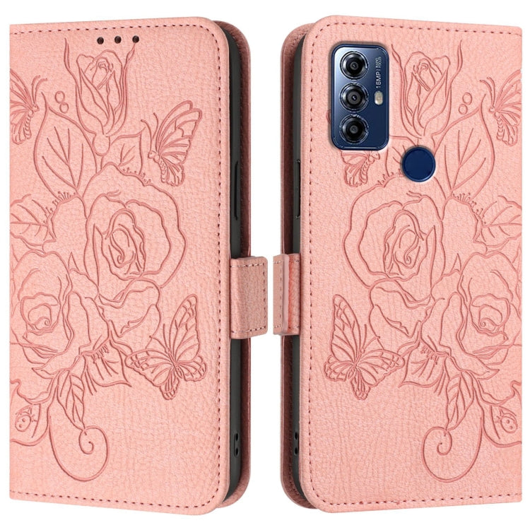 For Motorola Moto G Pure 2021 / G Play 2023 Embossed Rose RFID Anti-theft Leather Phone Case