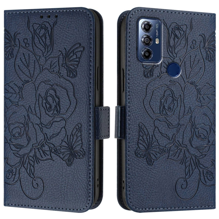 For Motorola Moto G Pure 2021 / G Play 2023 Embossed Rose RFID Anti-theft Leather Phone Case