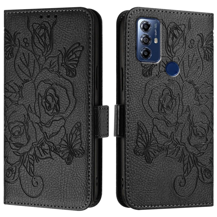 For Motorola Moto G Pure 2021 / G Play 2023 Embossed Rose RFID Anti-theft Leather Phone Case
