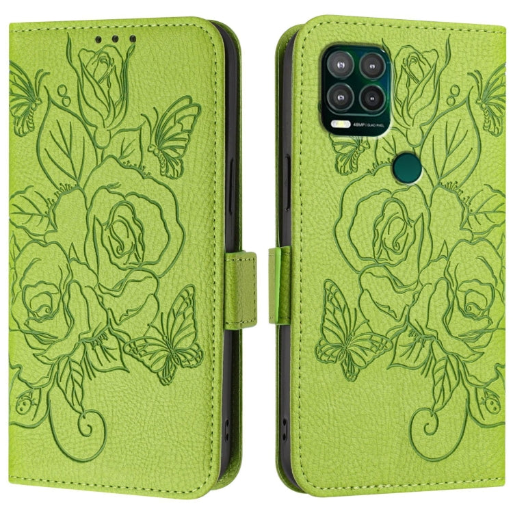 For Motorola Moto G Stylus 5G 2021 Embossed Rose RFID Anti-theft Leather Phone Case