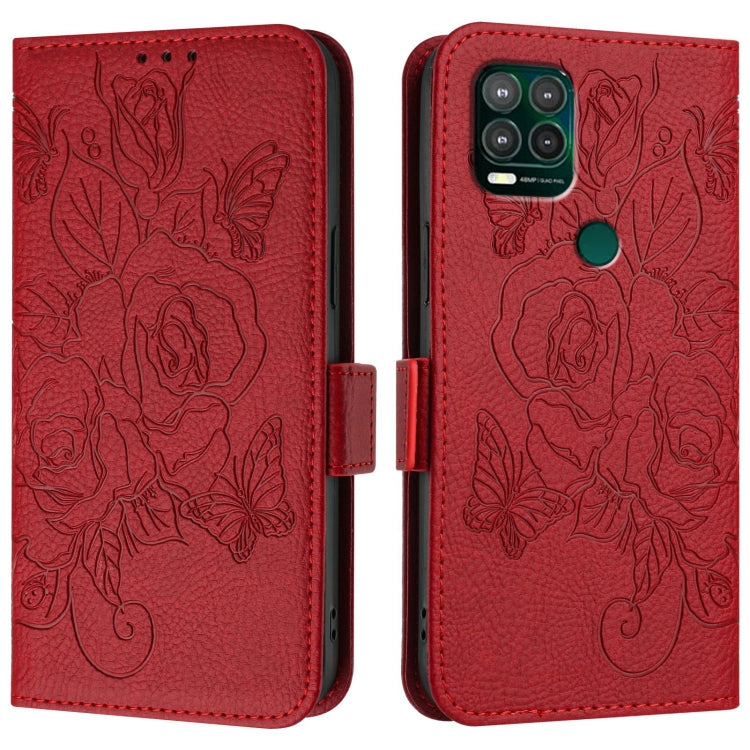 For Motorola Moto G Stylus 5G 2021 Embossed Rose RFID Anti-theft Leather Phone Case