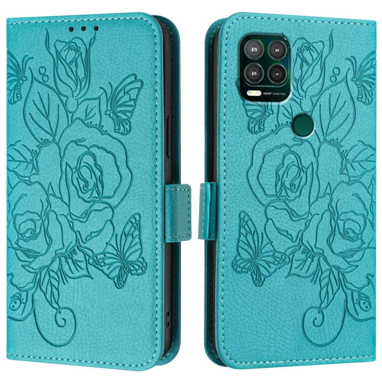 For Motorola Moto G Stylus 5G 2021 Embossed Rose RFID Anti-theft Leather Phone Case