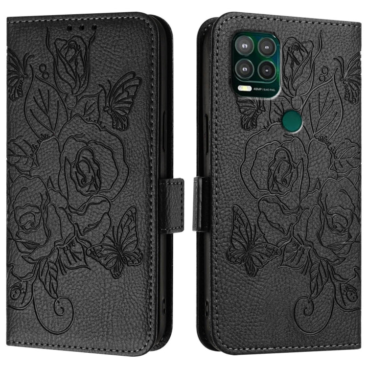 For Motorola Moto G Stylus 5G 2021 Embossed Rose RFID Anti-theft Leather Phone Case