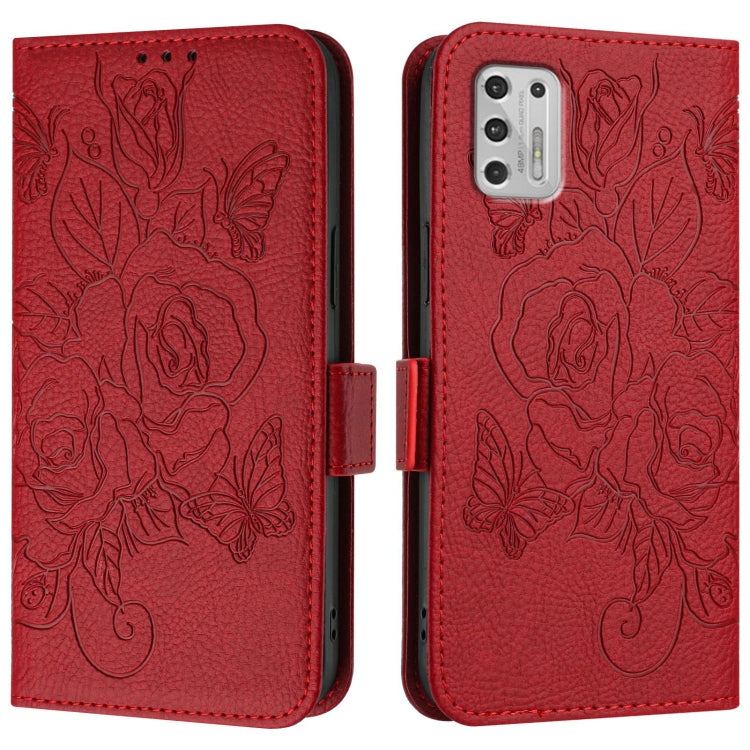 For Motorola Moto G Stylus 2021 4G Embossed Rose RFID Anti-theft Leather Phone Case