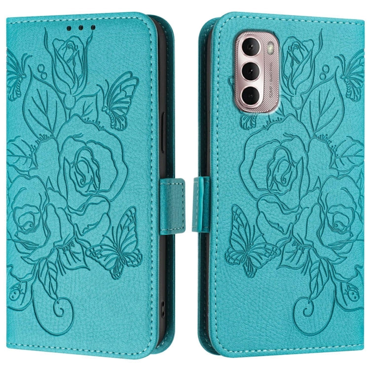 For Motorola Moto G Stylus 2022 4G Embossed Rose RFID Anti-theft Leather Phone Case