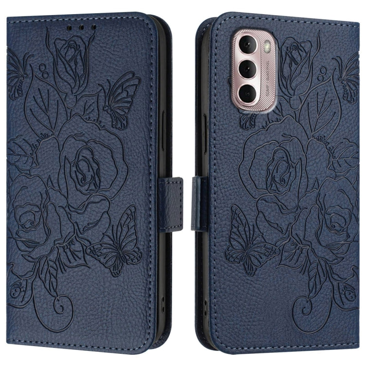 For Motorola Moto G Stylus 2022 4G Embossed Rose RFID Anti-theft Leather Phone Case