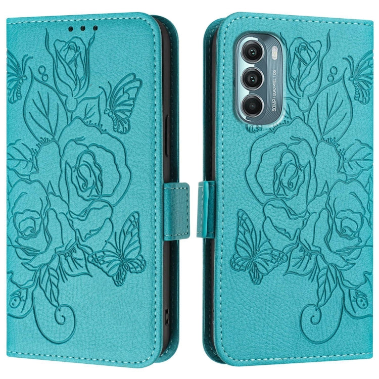For Motorola Moto G Stylus 2022 5G Embossed Rose RFID Anti-theft Leather Phone Case