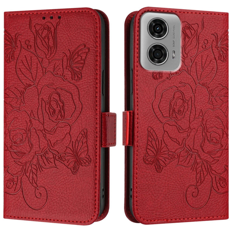 For Motorola Moto G04 4G / G24 4G Embossed Rose RFID Anti-theft Leather Phone Case