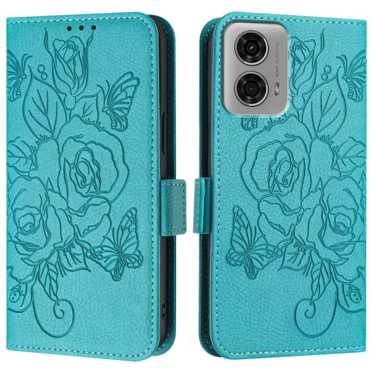 For Motorola Moto G04 4G / G24 4G Embossed Rose RFID Anti-theft Leather Phone Case