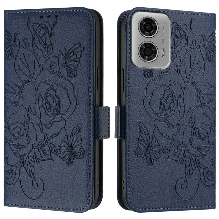 For Motorola Moto G04 4G / G24 4G Embossed Rose RFID Anti-theft Leather Phone Case