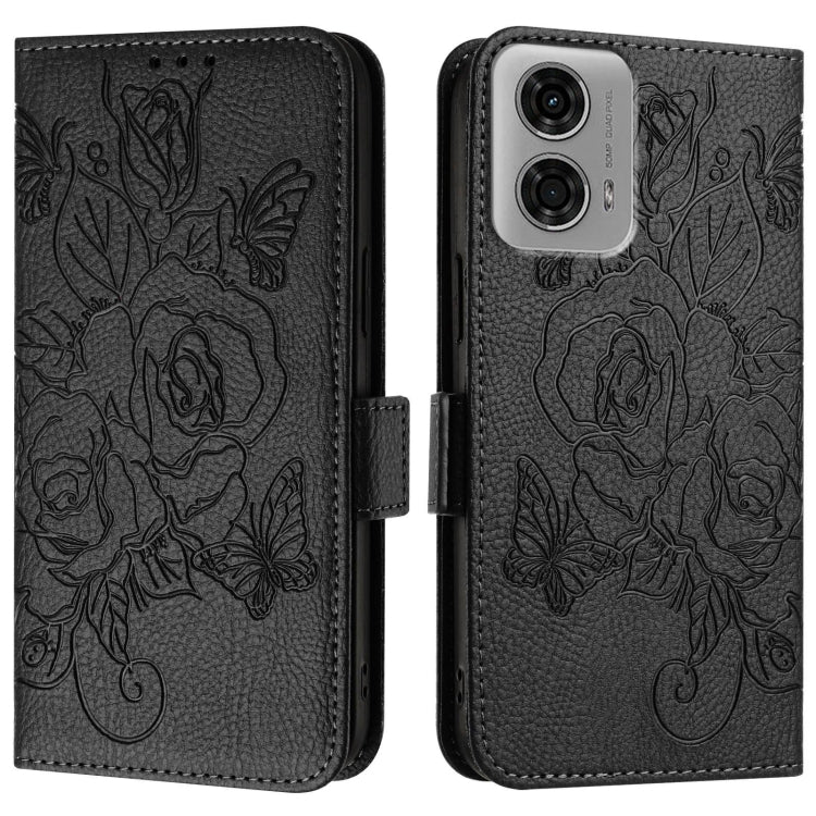 For Motorola Moto G04 4G / G24 4G Embossed Rose RFID Anti-theft Leather Phone Case
