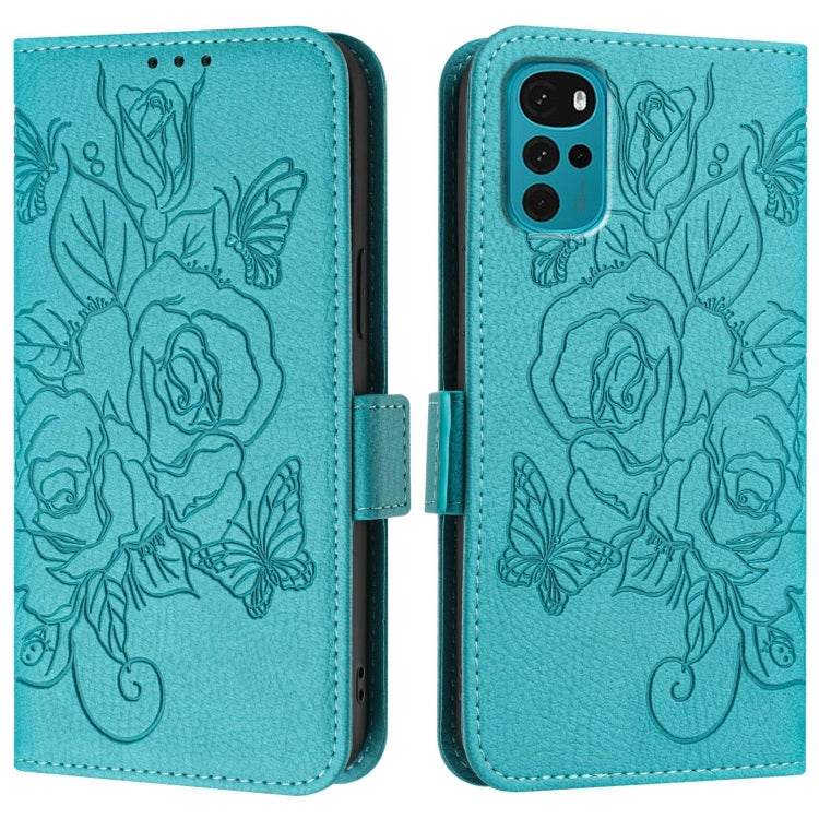 For Motorola Moto G22 4G / E22s 4G Embossed Rose RFID Anti-theft Leather Phone Case