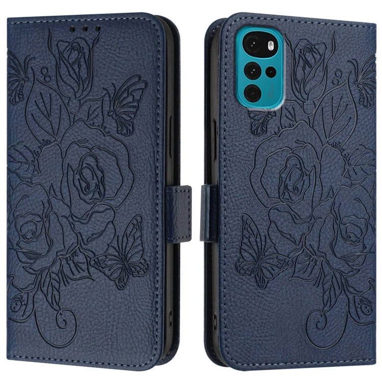 For Motorola Moto G22 4G / E22s 4G Embossed Rose RFID Anti-theft Leather Phone Case