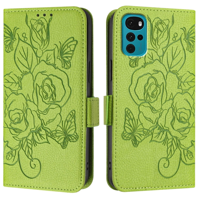 For Motorola E32 4G India Embossed Rose RFID Anti-theft Leather Phone Case