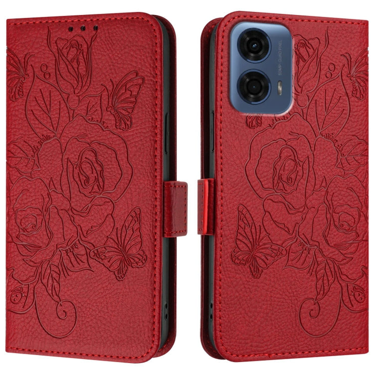 For Motorola Moto G24 Power 4G India Embossed Rose RFID Anti-theft Leather Phone Case