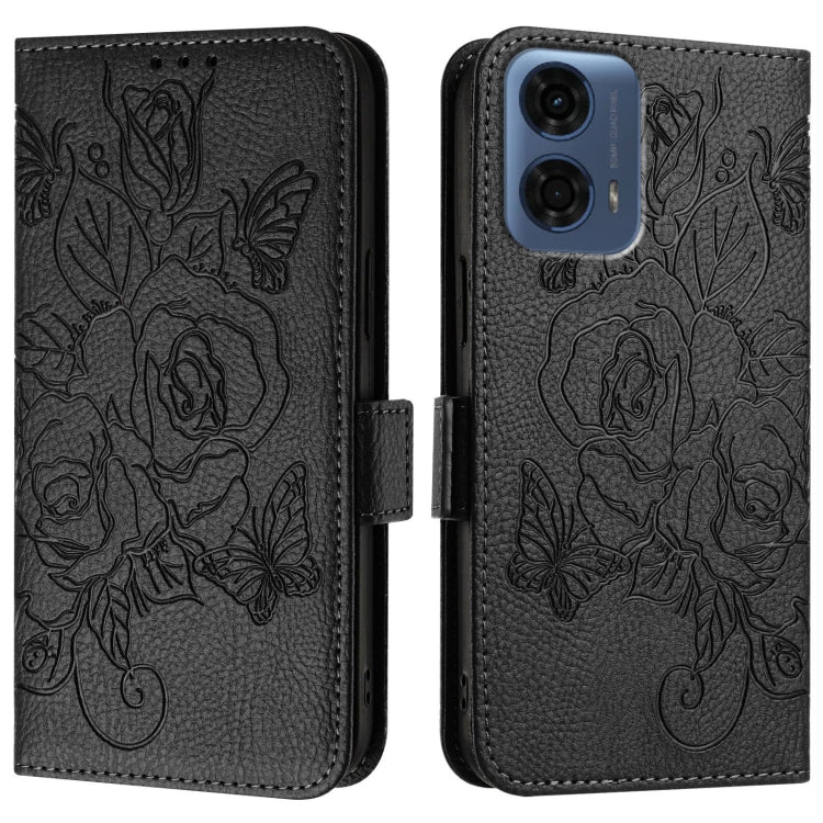 For Motorola Moto G24 Power 4G India Embossed Rose RFID Anti-theft Leather Phone Case