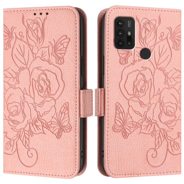 For Motorola Moto G30 / G10 / G20 Embossed Rose RFID Anti-theft Leather Phone Case