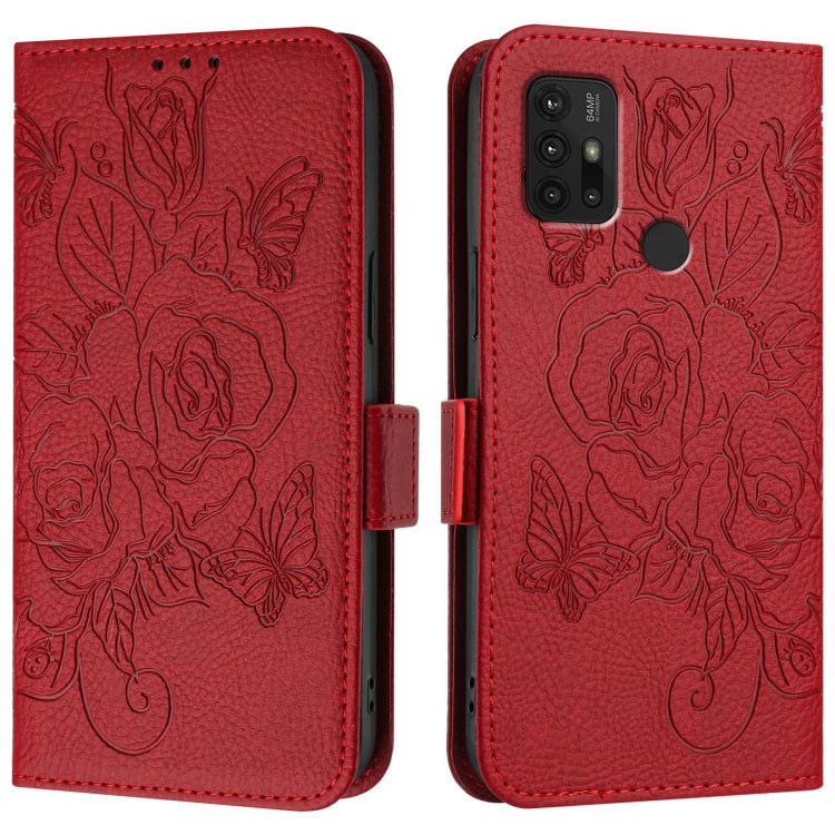 For Motorola Moto G10 Power Embossed Rose RFID Anti-theft Leather Phone Case