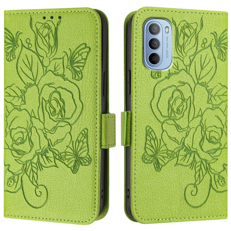 For Motorola Moto G31 4G / G41 4G Embossed Rose RFID Anti-theft Leather Phone Case