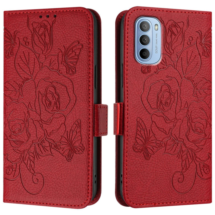 For Motorola Moto G31 4G / G41 4G Embossed Rose RFID Anti-theft Leather Phone Case