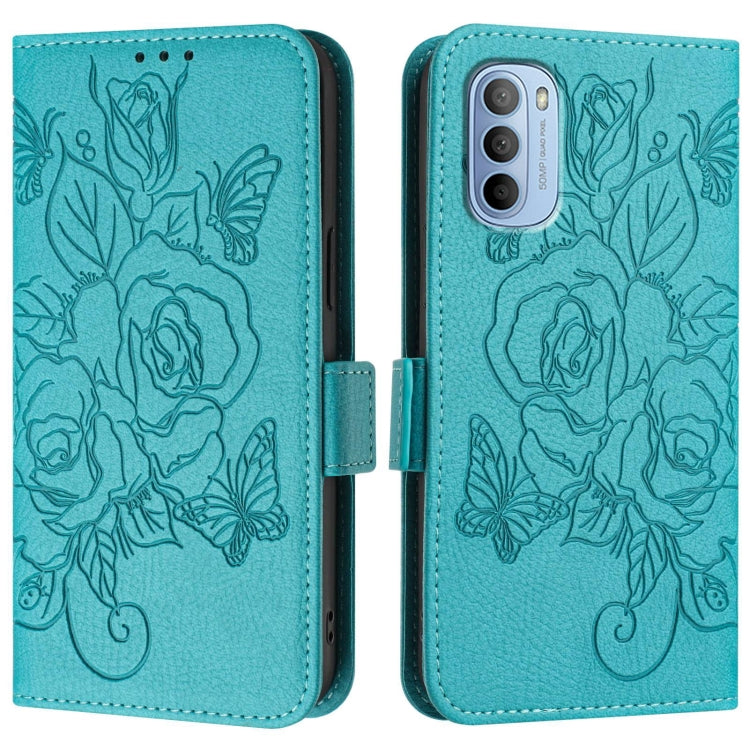 For Motorola Moto G31 4G / G41 4G Embossed Rose RFID Anti-theft Leather Phone Case