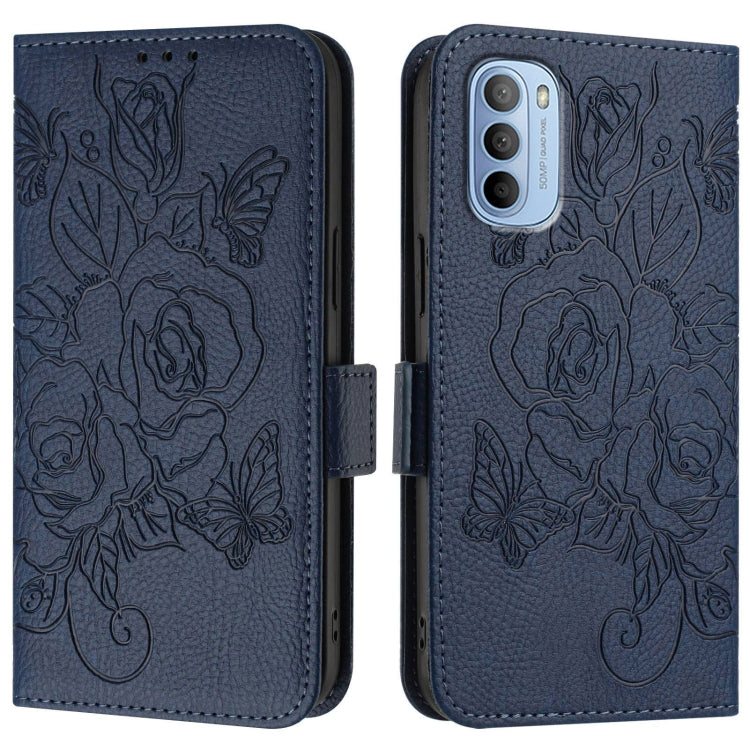 For Motorola Moto G31 4G / G41 4G Embossed Rose RFID Anti-theft Leather Phone Case