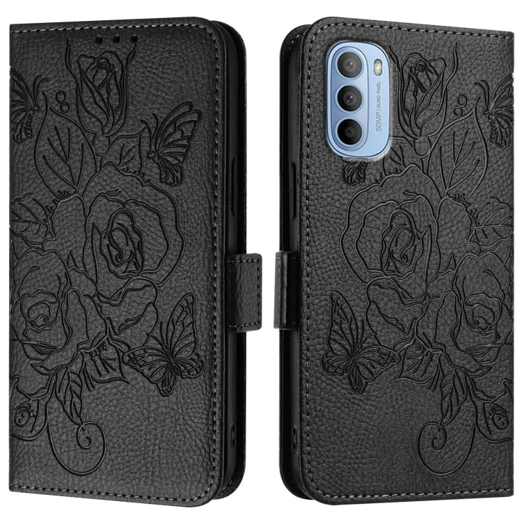 For Motorola Moto G31 4G / G41 4G Embossed Rose RFID Anti-theft Leather Phone Case