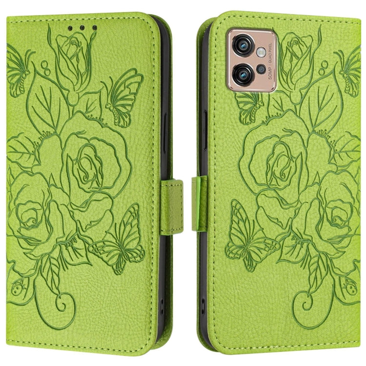 For Motorola Moto G32 Embossed Rose RFID Anti-theft Leather Phone Case