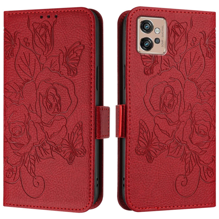 For Motorola Moto G32 Embossed Rose RFID Anti-theft Leather Phone Case