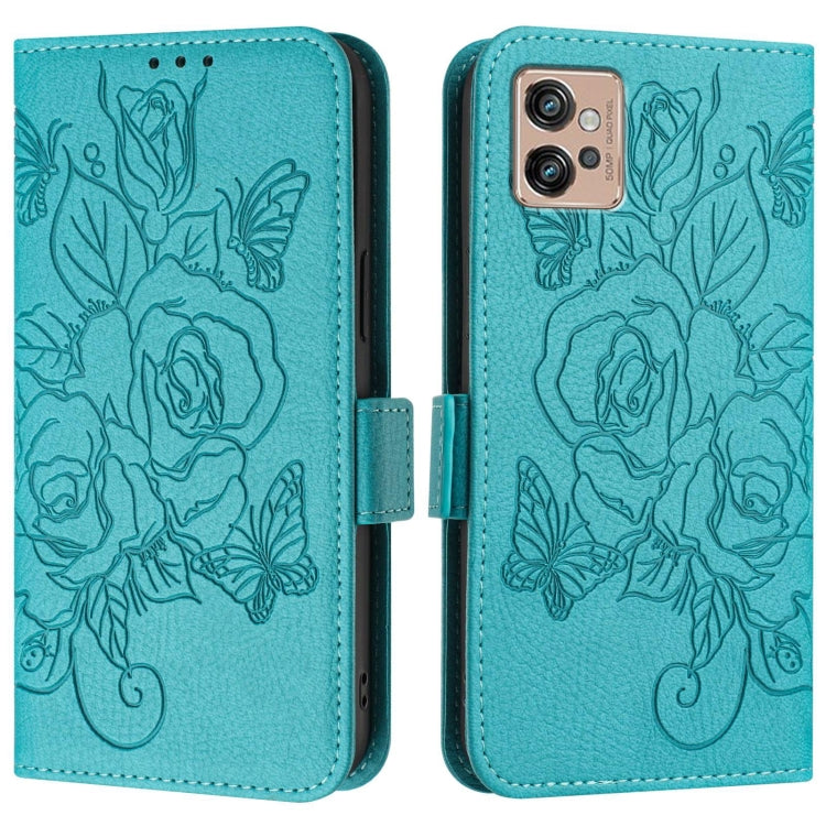 For Motorola Moto G32 Embossed Rose RFID Anti-theft Leather Phone Case