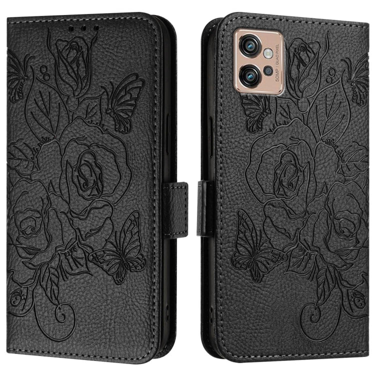 For Motorola Moto G32 Embossed Rose RFID Anti-theft Leather Phone Case