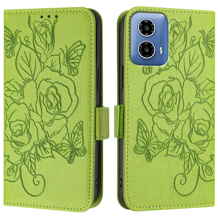 For Motorola Moto G34 Embossed Rose RFID Anti-theft Leather Phone Case