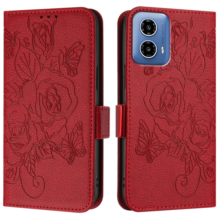 For Motorola Moto G34 Embossed Rose RFID Anti-theft Leather Phone Case
