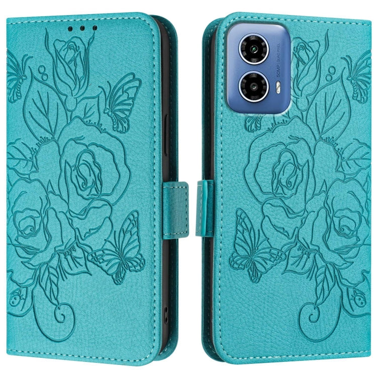 For Motorola Moto G34 Embossed Rose RFID Anti-theft Leather Phone Case