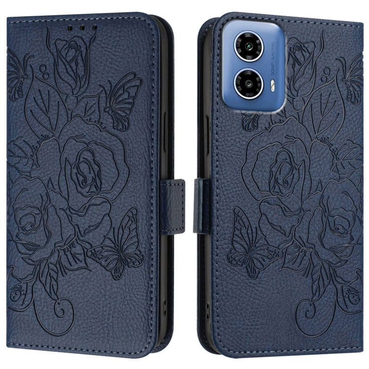 For Motorola Moto G34 Embossed Rose RFID Anti-theft Leather Phone Case