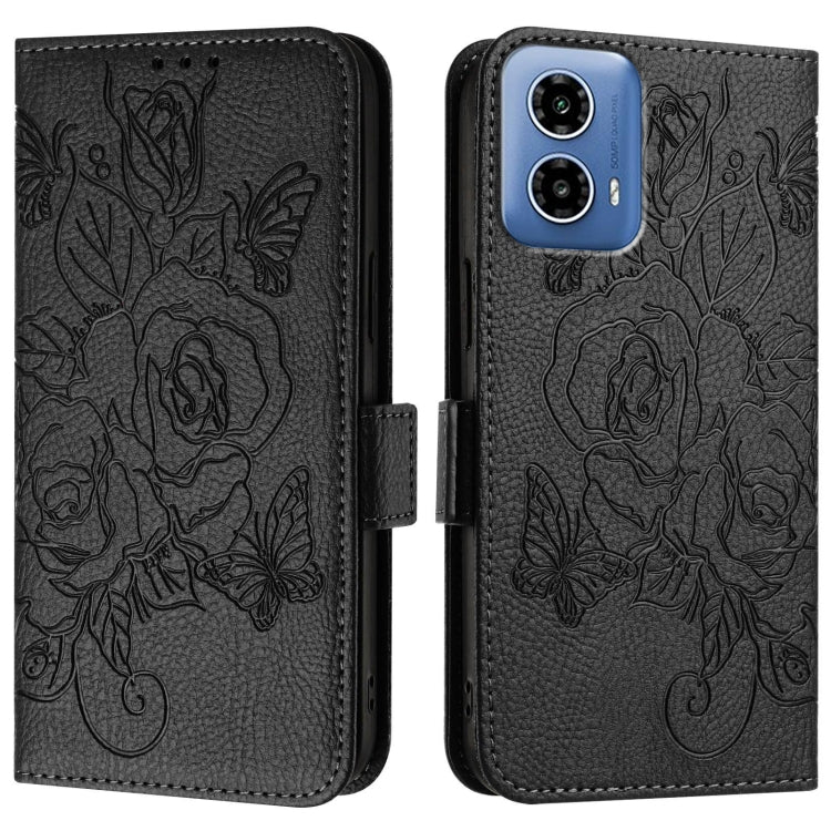 For Motorola Moto G34 Embossed Rose RFID Anti-theft Leather Phone Case