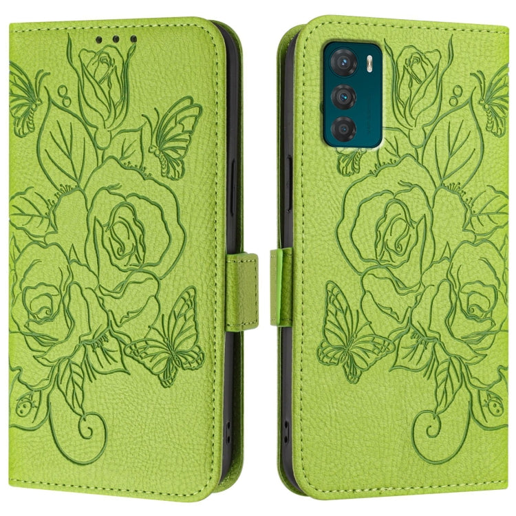 For Motorola Moto G42 Embossed Rose RFID Anti-theft Leather Phone Case