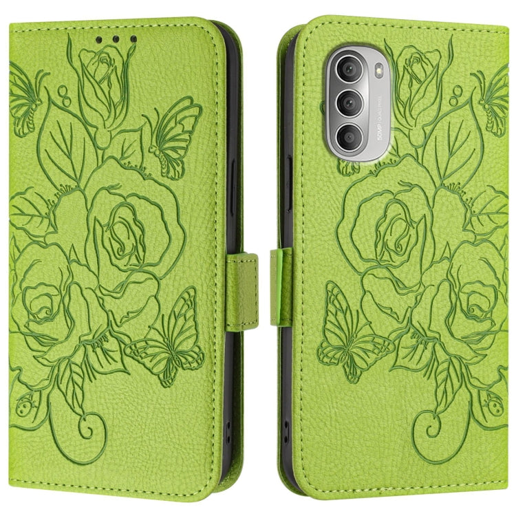 For Motorola Moto G51 5G Embossed Rose RFID Anti-theft Leather Phone Case