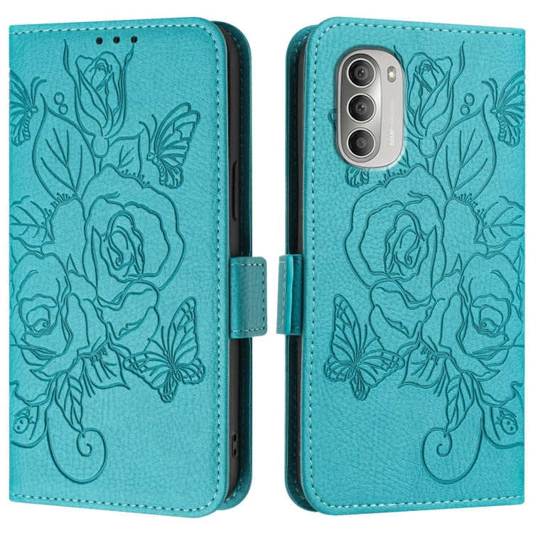 For Motorola Moto G51 5G Embossed Rose RFID Anti-theft Leather Phone Case