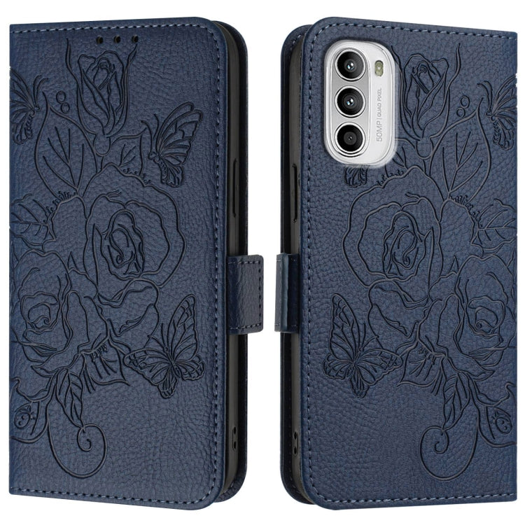 For Motorola Moto G52 4G / G82 5G / G71s 5G Embossed Rose RFID Anti-theft Leather Phone Case
