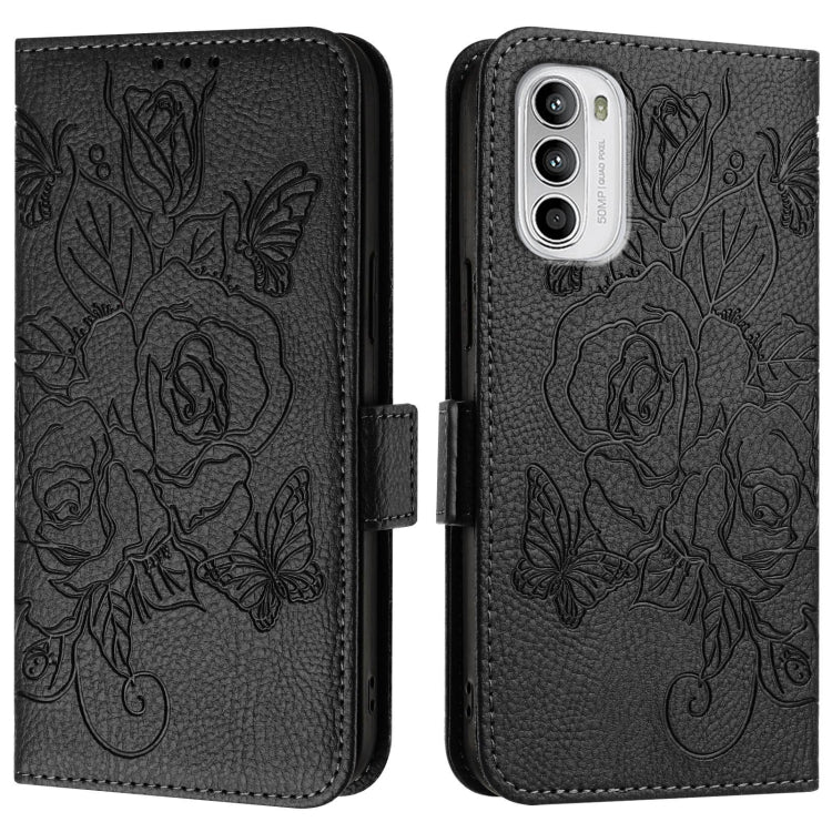 For Motorola Moto G52 4G / G82 5G / G71s 5G Embossed Rose RFID Anti-theft Leather Phone Case