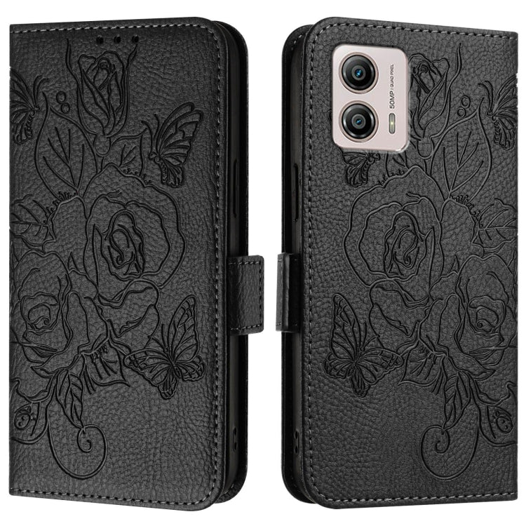 For Motorola Moto G53Y 5G / G53J 5G Embossed Rose RFID Anti-theft Leather Phone Case