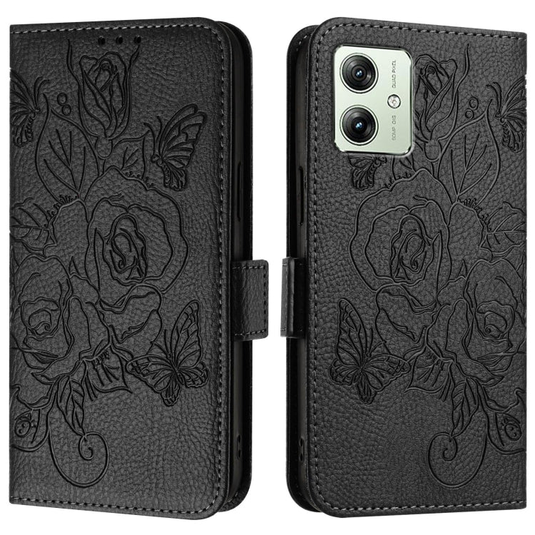 For Motorola Moto G54 5G EU / Brazilian Embossed Rose RFID Anti-theft Leather Phone Case