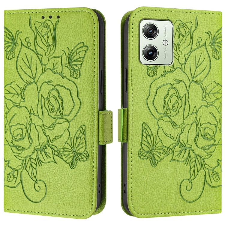 For Motorola Moto G54 5G India Embossed Rose RFID Anti-theft Leather Phone Case