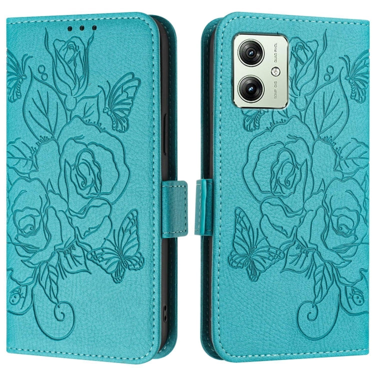 For Motorola Moto G54 5G India Embossed Rose RFID Anti-theft Leather Phone Case