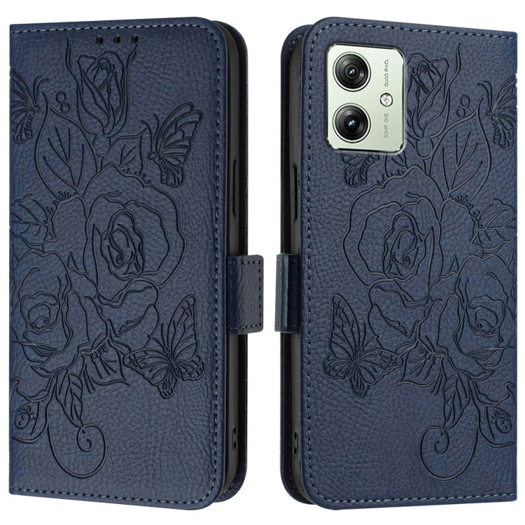 For Motorola Moto G54 5G India Embossed Rose RFID Anti-theft Leather Phone Case