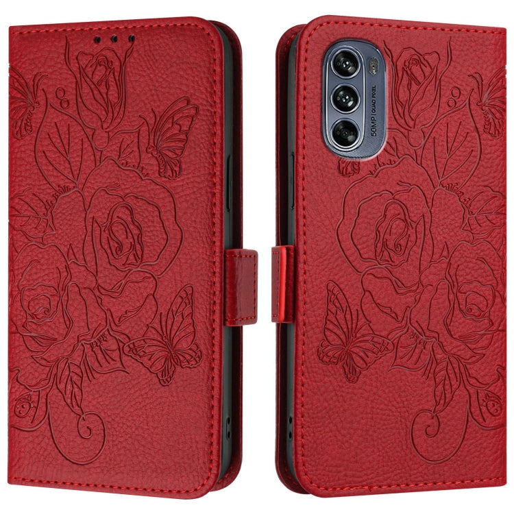 For Motorola Moto G62 5G Global Embossed Rose RFID Anti-theft Leather Phone Case