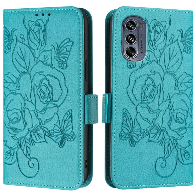 For Motorola Moto G62 5G Global Embossed Rose RFID Anti-theft Leather Phone Case